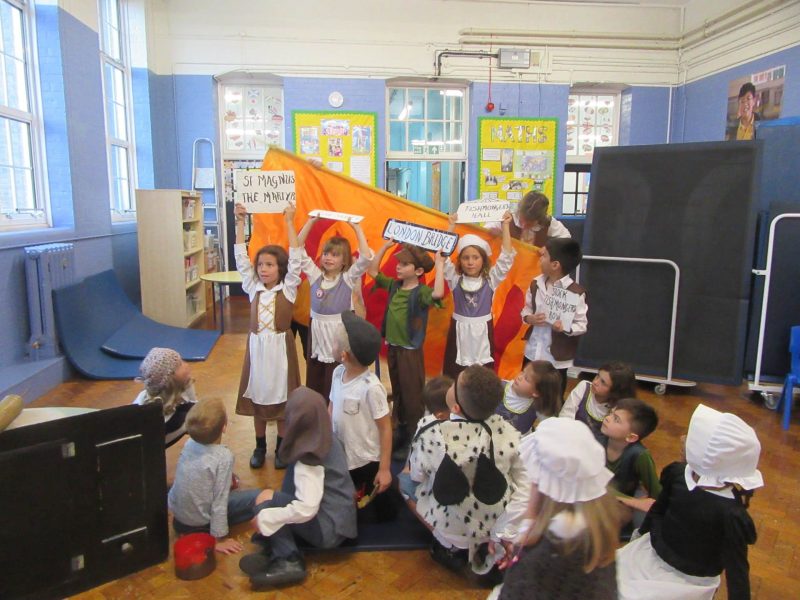 Y2 learning about The Great Fire of London through drama.